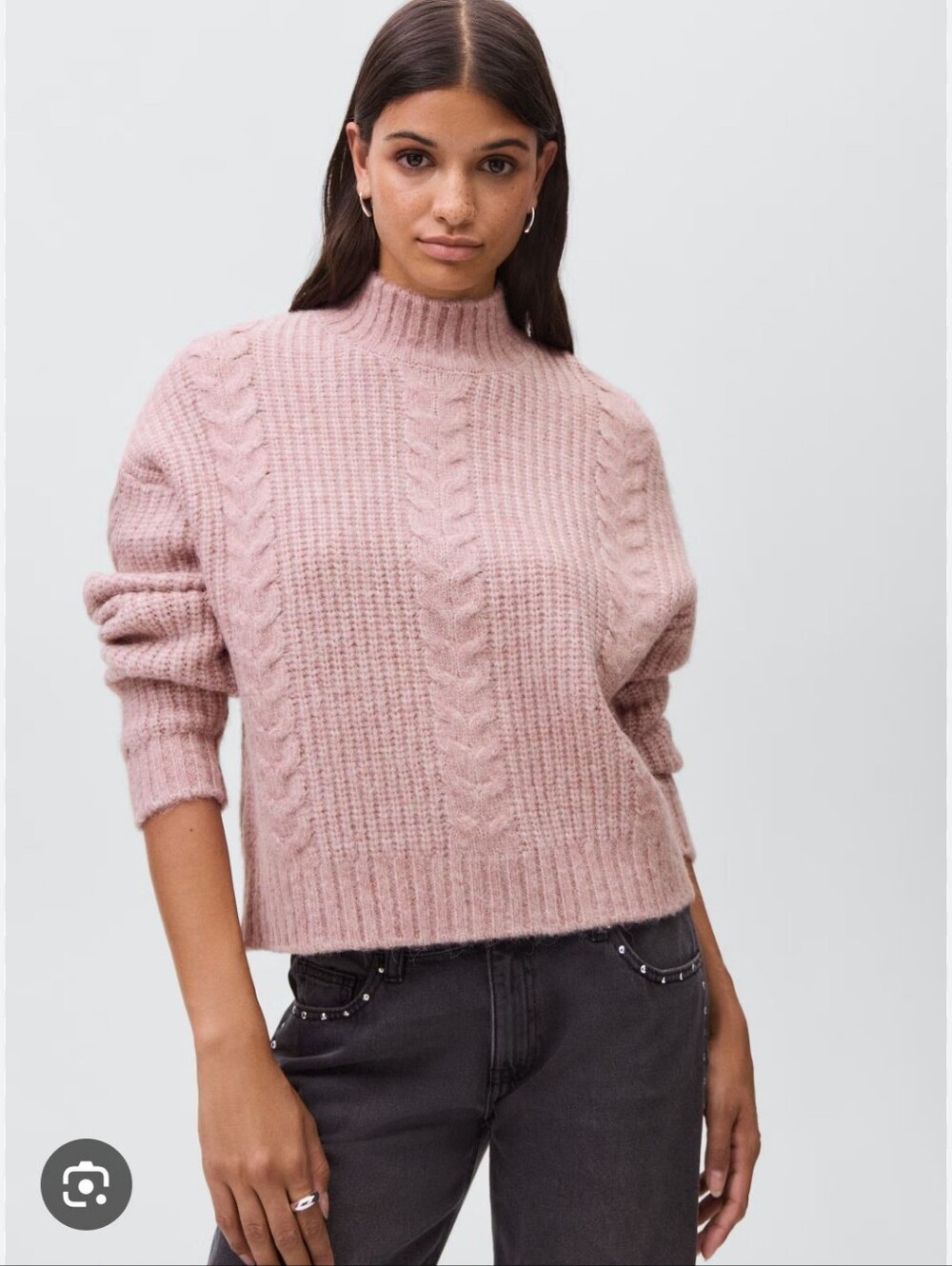 Mango MNG Pink Cable Turtleneck Sweater Teens